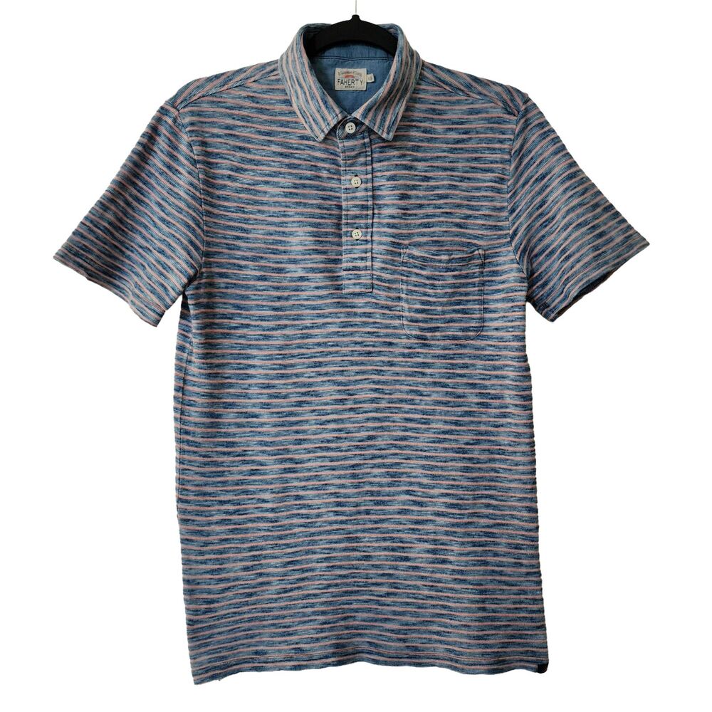 Faherty Men's Striped Short Sleeve Polo Shirt Blue Pink Cotton XS/S MKC0037-BAP